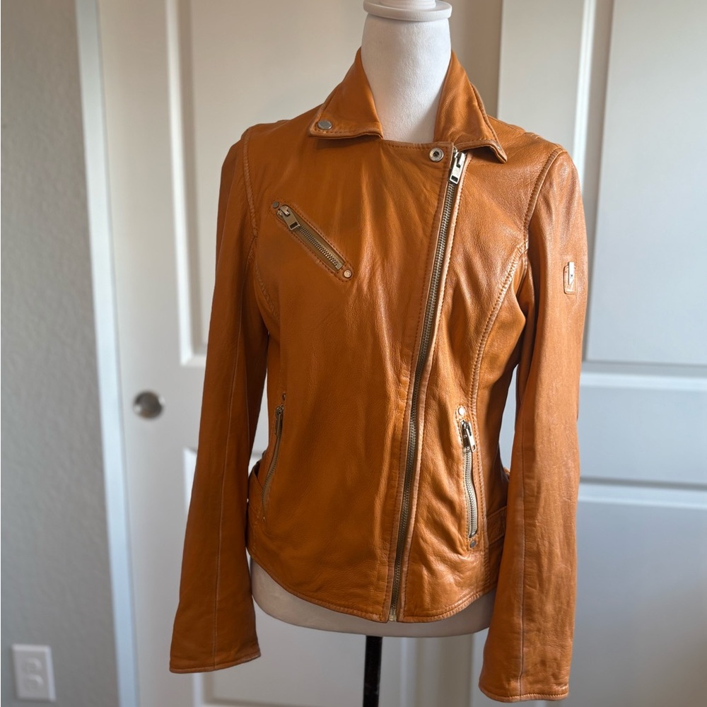 Mauritius Women's OrangeI Italian Leather Biker Jacket-Custom made! - Picture 2 of 9